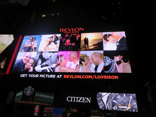 Ryan Janek Wolowski on the Revlon “LOVE IS ON” digital billboard in Times Square New York City for New Years Eve