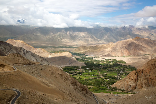 lehtrip leh khardung la valley himalayas view fields irrigation green agriculture cultivation