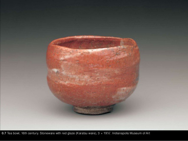 Japanese Tea Bowl. 16th c. stoneware with red glaze