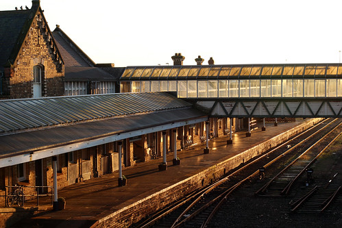 sunset sunlight station main railway workington