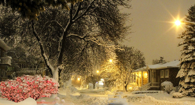 Winter storm and light before Christmas in Montreal, Quebec, Canada