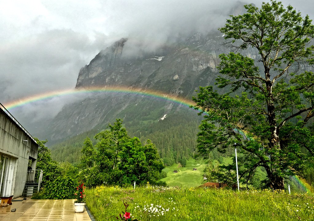 Rainbow clad Swiss countryside