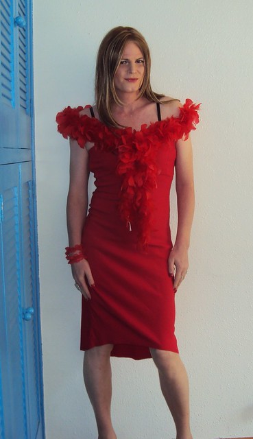 338. Red dress and boa