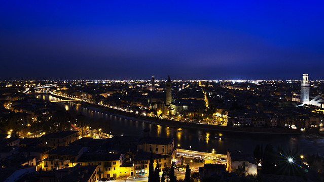 Verona city at tue blue hour