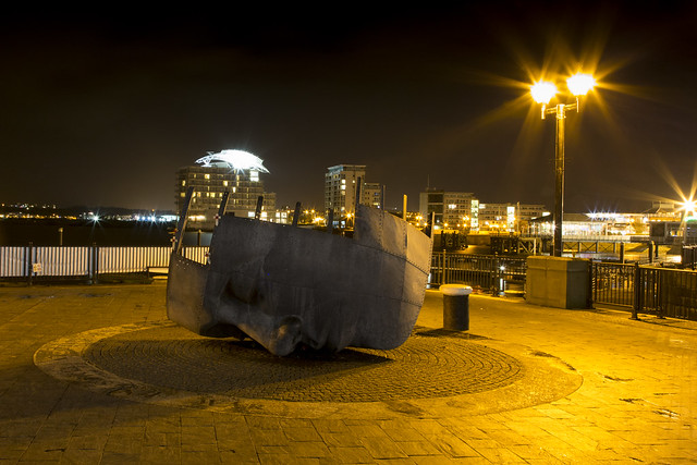 Merchant Seafarers’ War Memorial at Night , Cardiff Bay, Wales