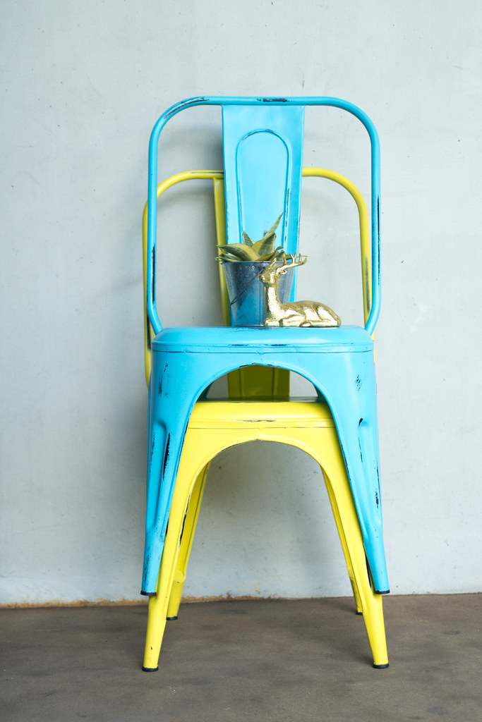 Distressed Blue And Yellow Tolix Chairs They Are Stackab Flickr