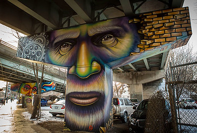 Corktown freeway underpass pylon murals, Toronto