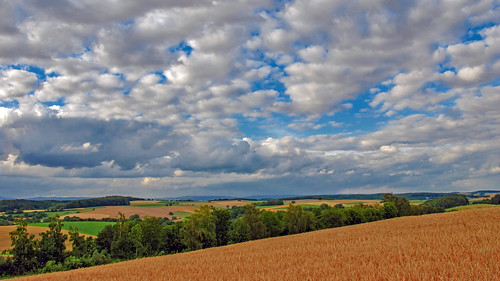 europa europe deutschland germany felder fields farmland himmel sky wolken clouds ackerbau bäume trees