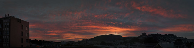 Sutro Tower at sunrise POV 26th Avenue, The Sunset, San Francisco