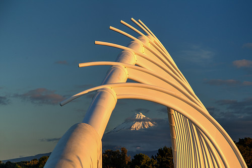newzealand northisland oceania pacific taranaki bridge sunset volcano winter