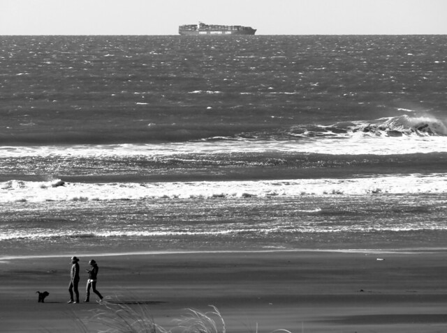China Shipping Line - Container ship and breakers POV Ocean Beach, San Francisco (2014)