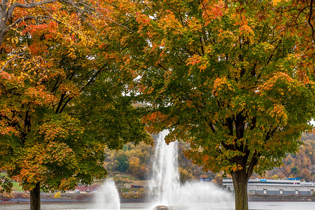 Fall colors frame the fountain in Pittsburgh