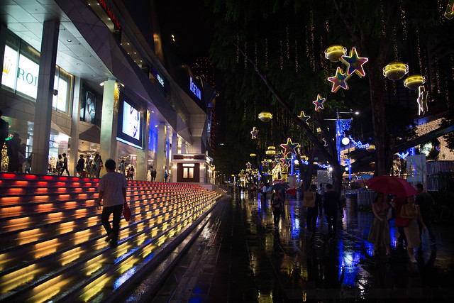 Orchard Road Christmas Lights in the Rain