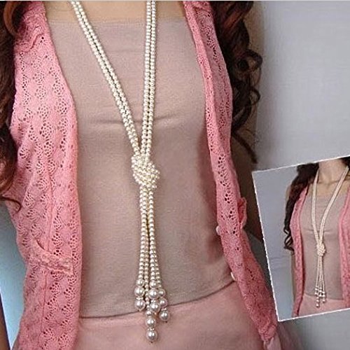 Voberry Fashion Hot Sale 1pcs 124cm (51 inch) Girls' Long Knotted Pearl Necklace Women Fashion Sweater Chain Clothing Accessories Jewelry (B)