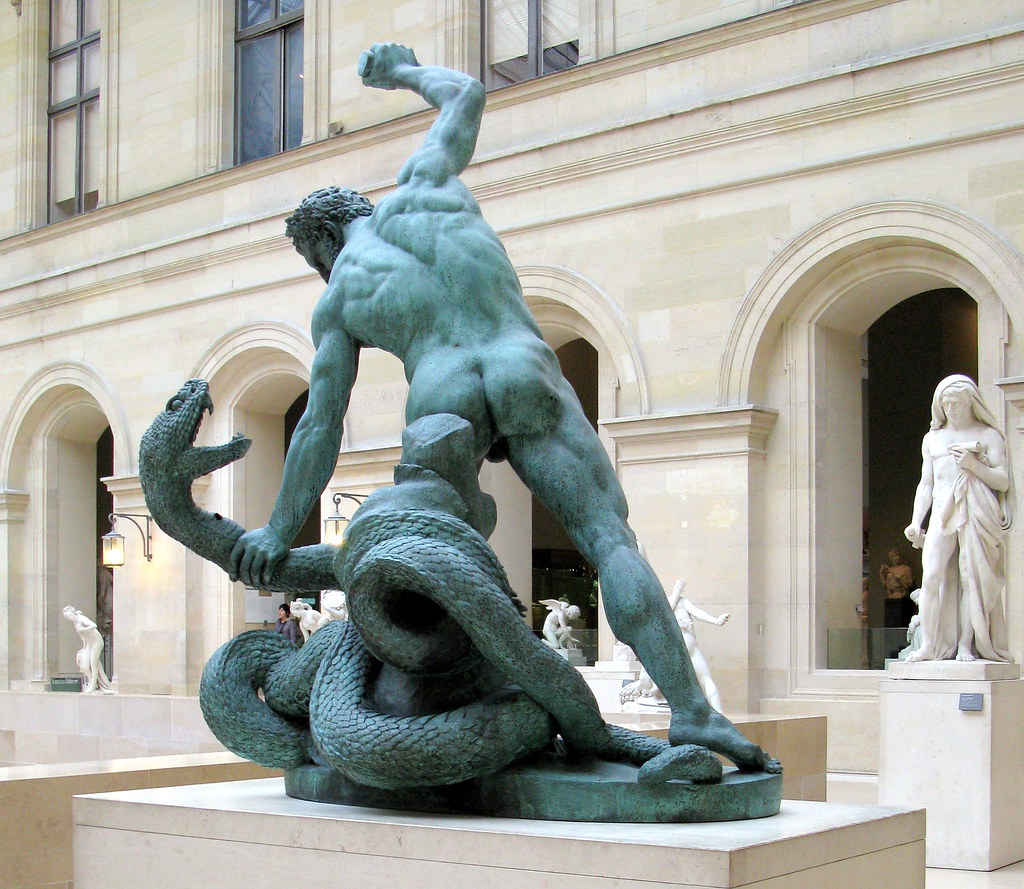 Hercules fighting Achelous transformed into a snake (1824), bronze sculpture by François-Joseph Bosio (1769-1845), the Louvre, Paris