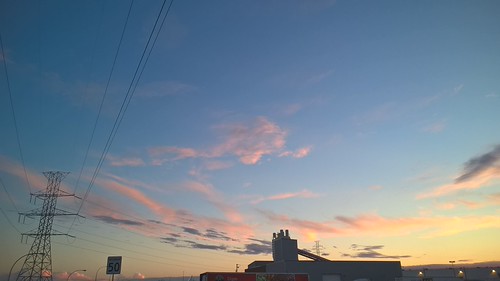 Factory + electric line, Boucherville by Denis Labrecque, Cityscape during sunset