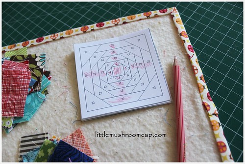 Prepping for sewing pineapple paper-pieced blocks -colouring dark value placement | by amira_ameruddin