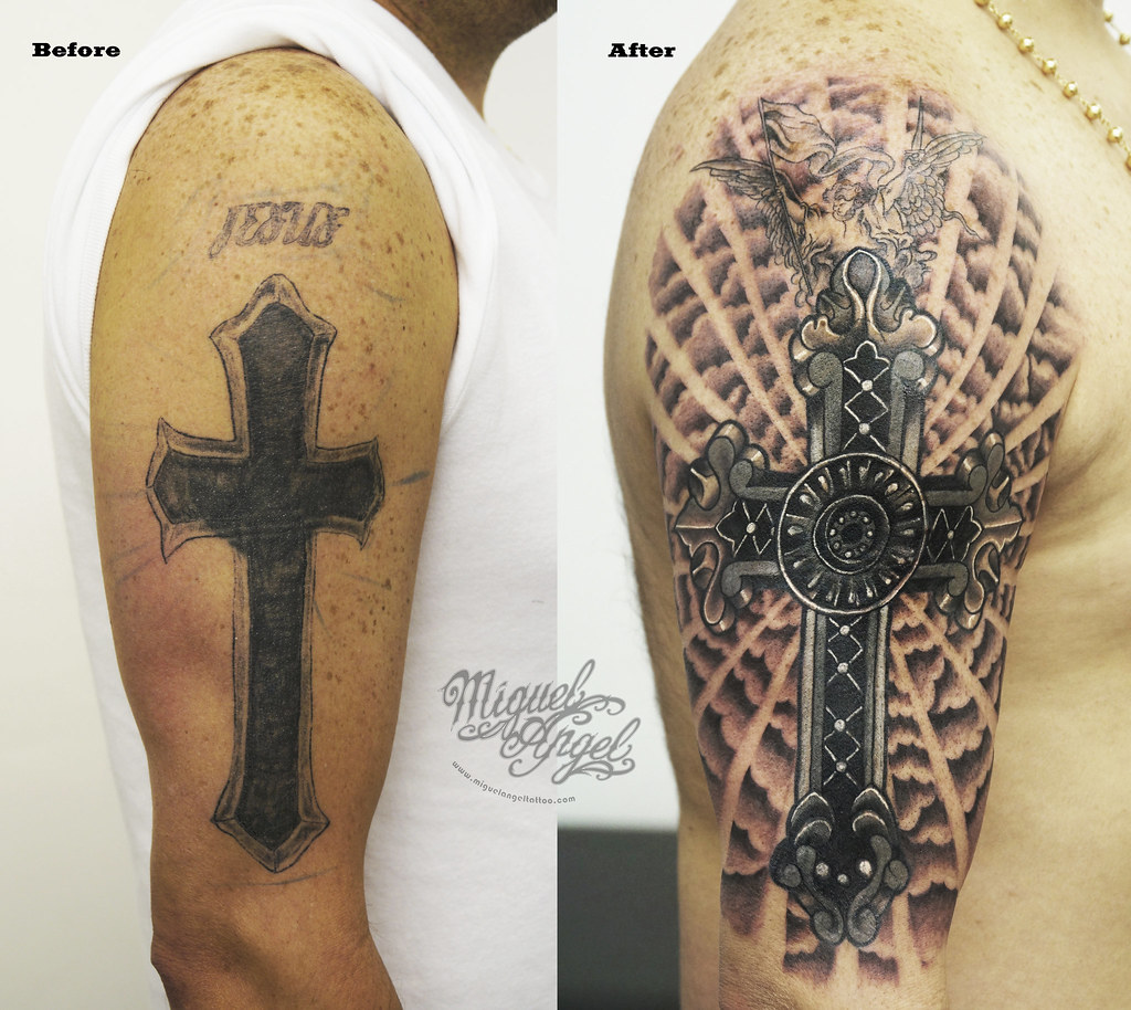 Custom cross cover up with detailed cross and clouds backg…