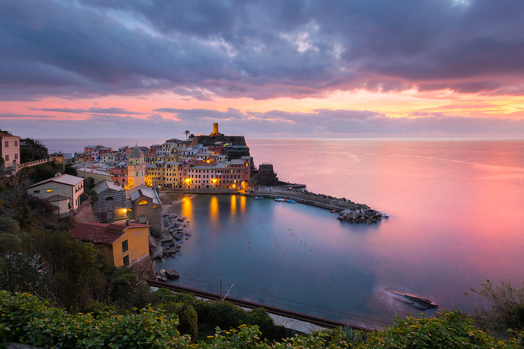 Vernazza Dressed In Pink And Blue