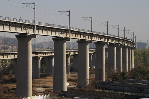 Viaducts carry high-speed railway tracks into Jinan West station