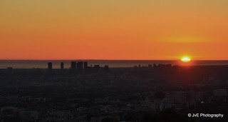 Los Angeles sunset. Aerial view over Hollywood and Century City.