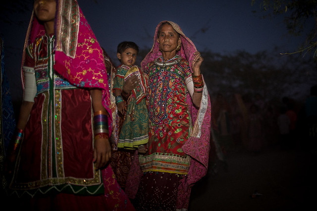 marwada Megwhal Harijan tribe women during the traditional marriage party by night in a great rann of kutch