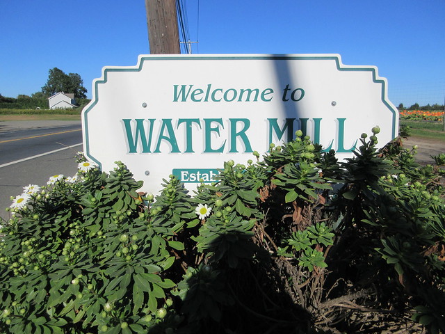 Welcome to Water Mill Established 1644 sign in Southampton, Long Island, New York