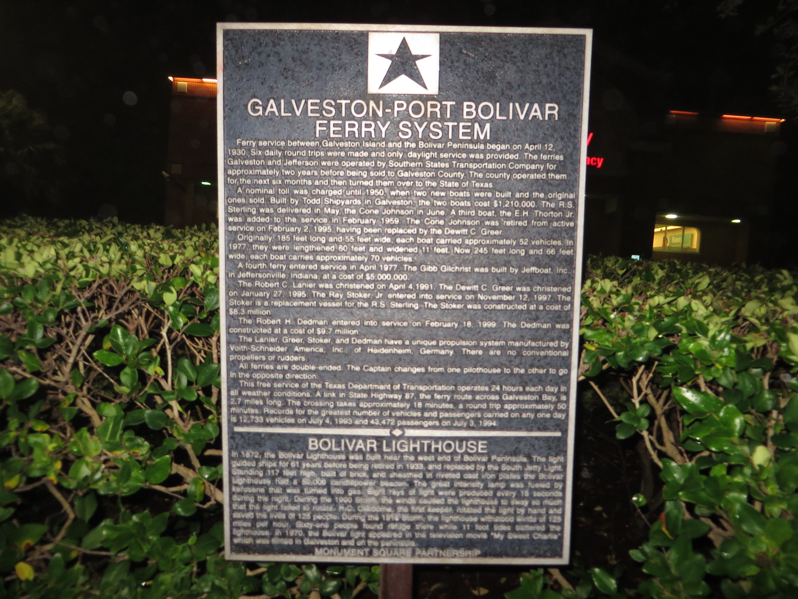 Galveston-Port Bolivar Ferry System, Marker, Galveston, Texas