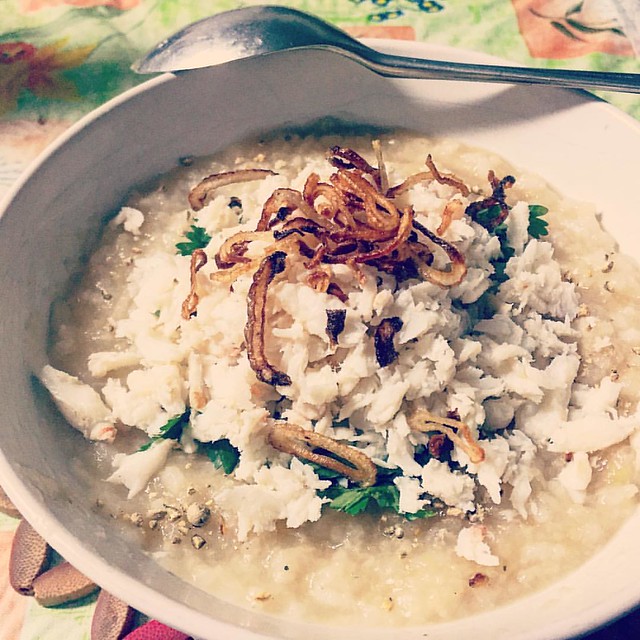 Thick Rice Congee with Crab. $13.-