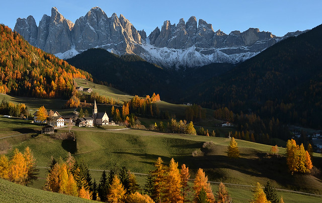 little church in odle mountains, dolomites,italy