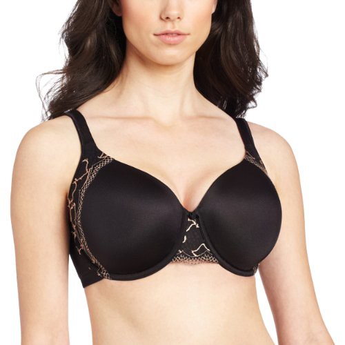 Bali Women's One Smooth U Bra With Lace Side Support, Black/Nude Combo, 38DD