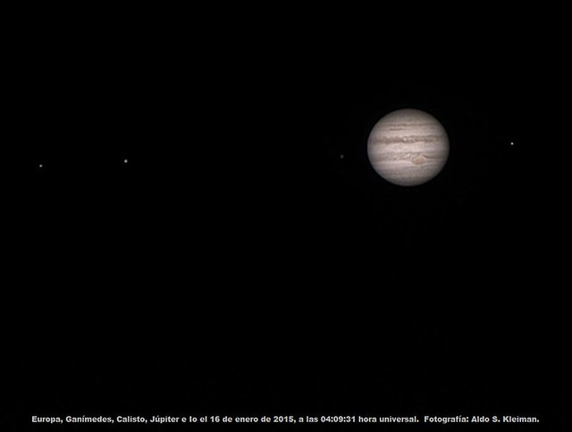 Jupiter y lunas mayores el 16 de enero de 2015.