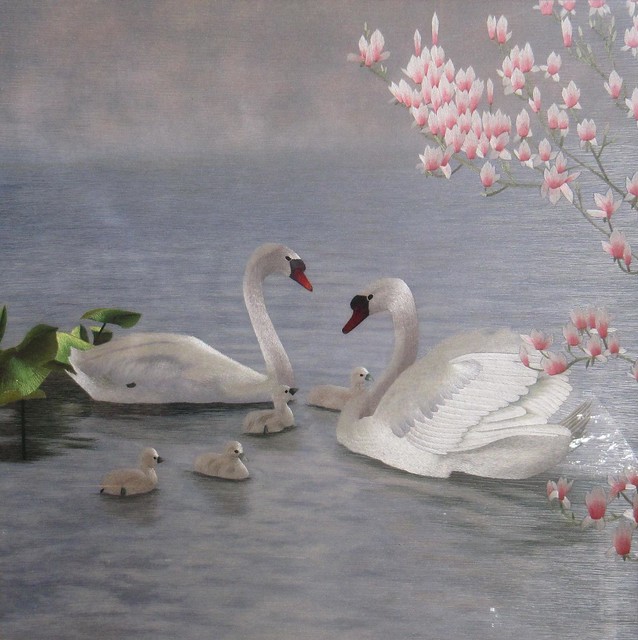Swans - Chinese handmade silk embroidery art painting