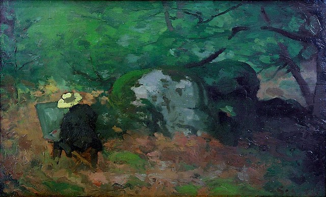 1865 Sisley Le peintre Monet dans la Forêt de Fontainebleau(Saarland Museum)
