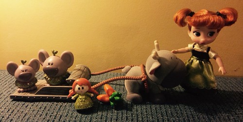 Quick cell phone snaps-- adorable set. Sven is super cute. Anna's legs are painted yellow and her knees bend. Her shoes do come off. Sven's mouth opens to eat his carrots. Those two other little dudes are really cute too. | by tubbysnuggles