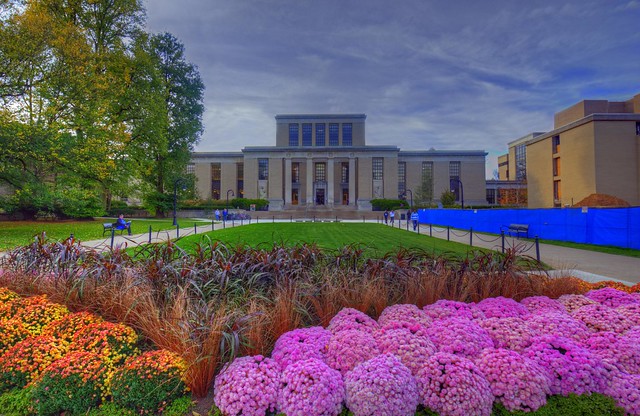 Penn State Paterno Library & flowers