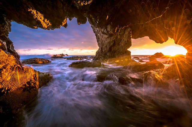 Malibu Sea Cave Sunset! El Matador Beach! Nikon D810 HDR Landscape Photos! Dr. Elliot McGucken Fine Art Photography!  14-24mm Nikkor Wide Angle F/2.8 Lens!