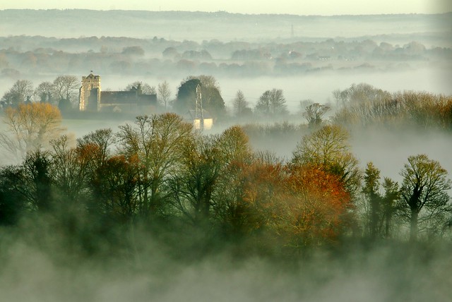 Hamsey church morning mist