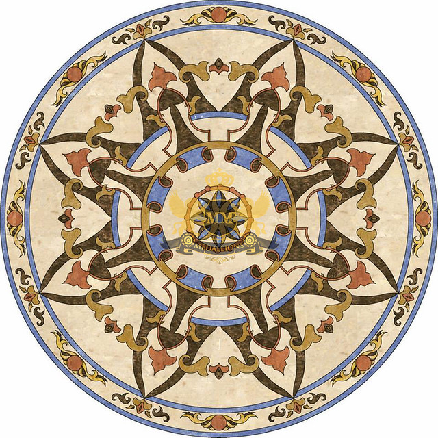 Circle cut water-jet marble mosaic decorative floor medallion