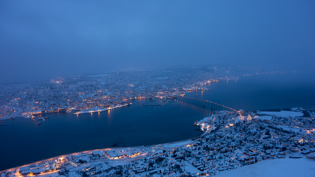 Winter darkness over Tromsø, Northern Norway