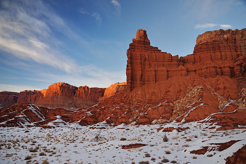 park winter light sunset red snow beautiful clouds utah rocks dusk south january scenic southern capitol national serene reef
