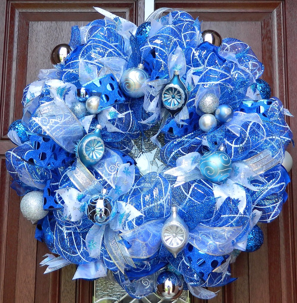 Blue & White Mesh Wreath