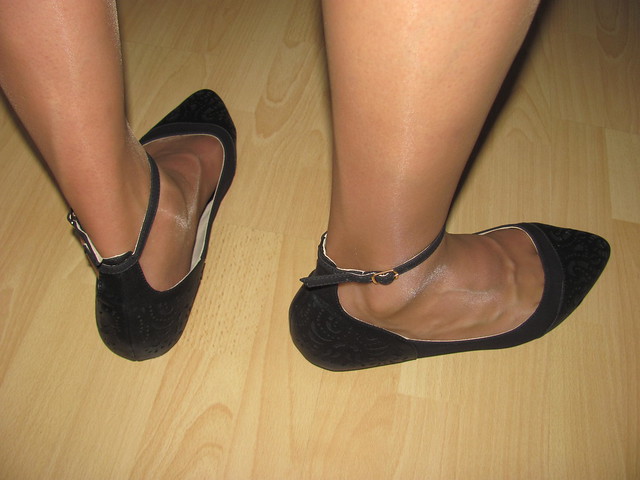 black ankle strap ballet flats and nylons - close up pics - a photo on ...
