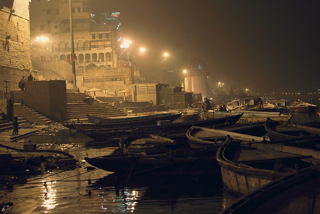 Night at the banks of Varanasi.