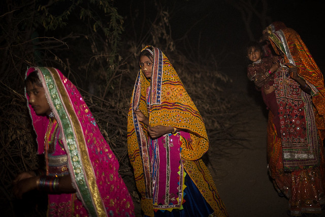 marwada Megwhal Harijan tribe women during the traditional marriage party by night in a great rann of kutch