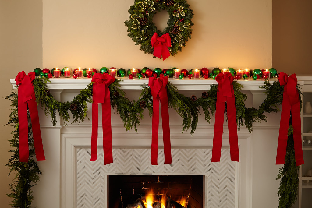 pine, fireplace, holidays, decoration, garland, wreath, gifts, decorating, ...