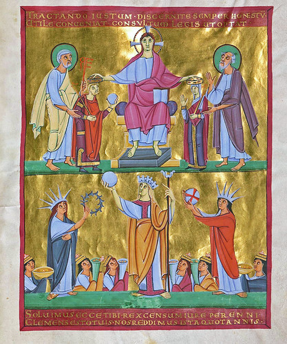 St. Peter leads king Henry (Heinrich) II and St. Paul leads queen Cunigunde to Christ in majesty, who crowns the two persons. | by petrus.agricola