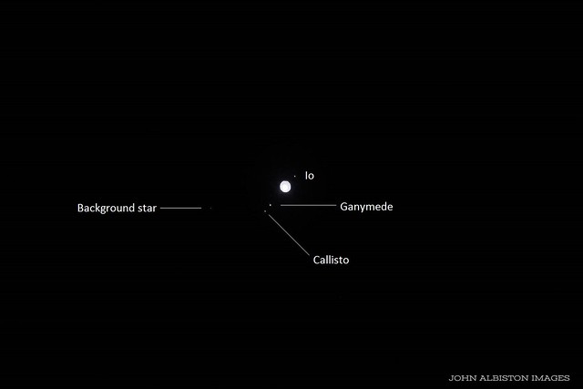 Annotated 300mm view of Jupiter & 3 Gallilean Moons, cropped