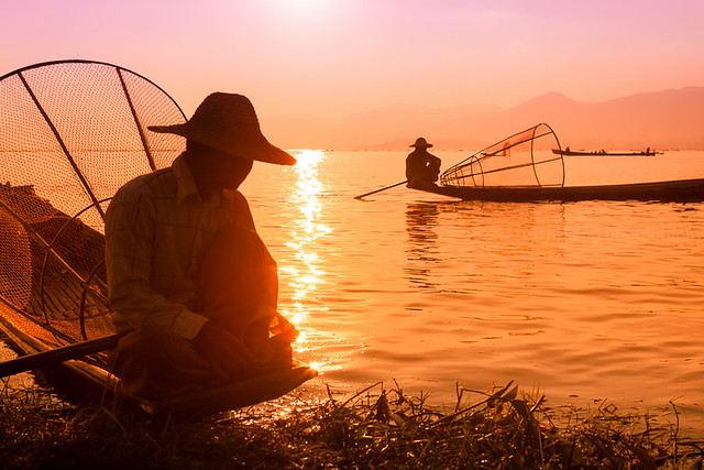 Sunset. Inle lake, Myanmar
