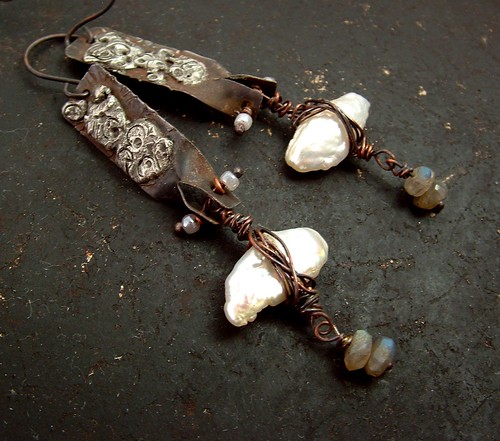Rustic mixed metal, pearl and labradorite earrings | Flickr